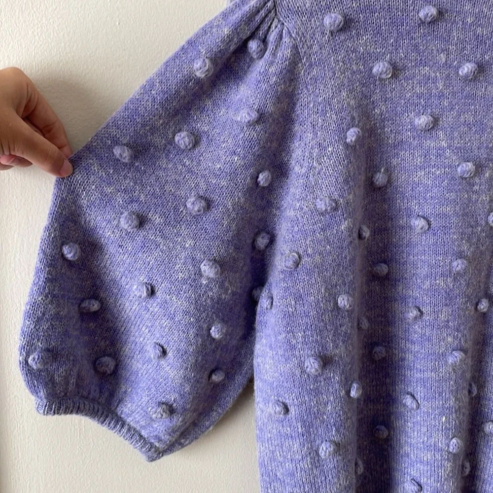 DEMYLEE x J. CREW Puff Sleeve Pom Pom Wool Blend Sweater Lavender Size XXL NWT